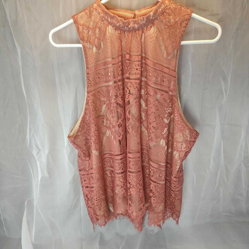 Lauren Conrad Womens XXL Burnt Orange Sleeveless Flowy Lace Double Layer Top